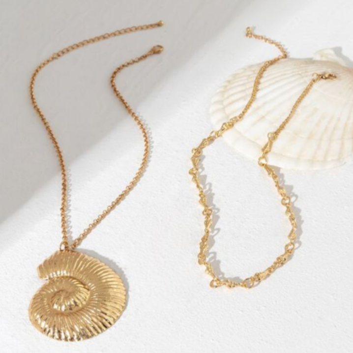 Large Seashell Pendant Necklace Set