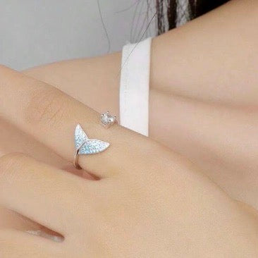 Sterling Silver Blue Mermaid Tail Ring, Cubic Zirconia