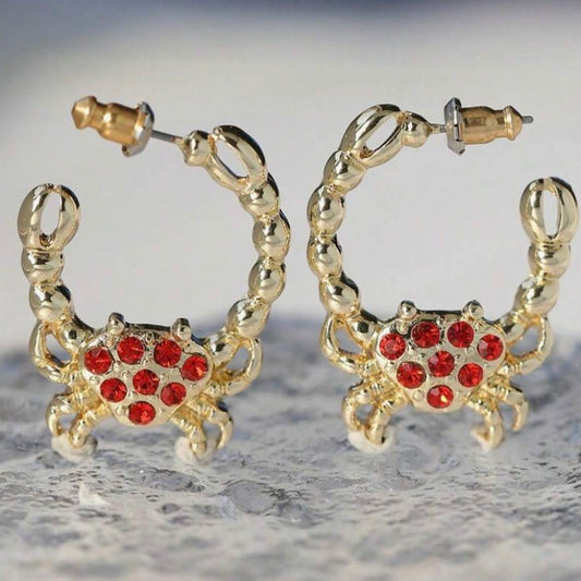 NEW! Sparkly, Red and Gold Crab Earrings