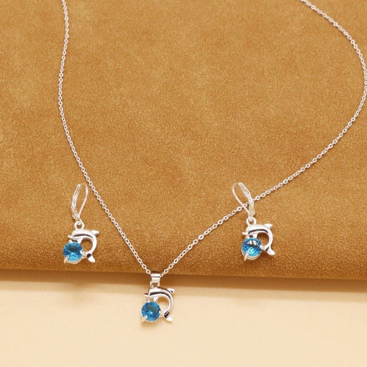 Turquoise Blue Dolphin Earrings & Necklace Set
