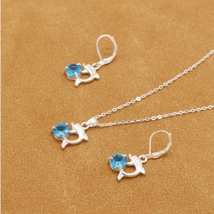 Turquoise Blue Dolphin Earrings & Necklace Set