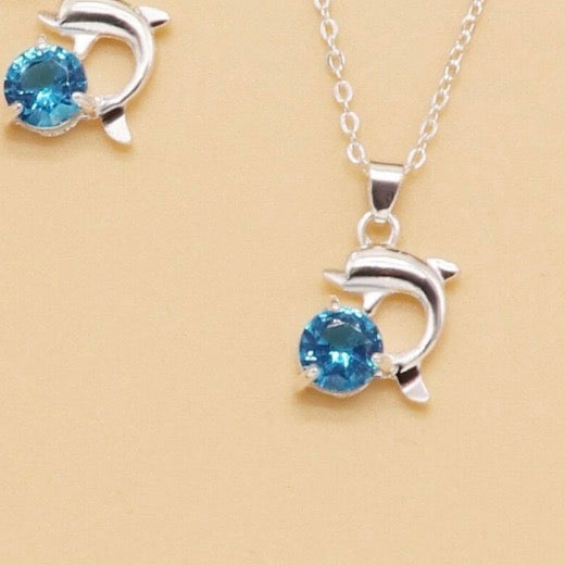 Turquoise Blue Dolphin Earrings & Necklace Set